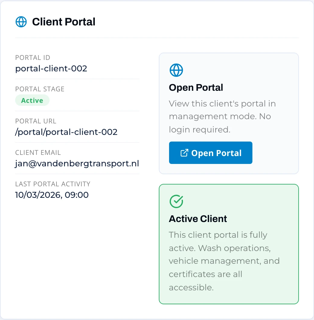 Portal details on the client record