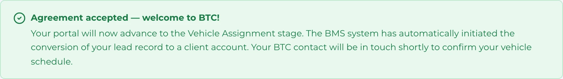 Acceptance converts the lead to a client automatically