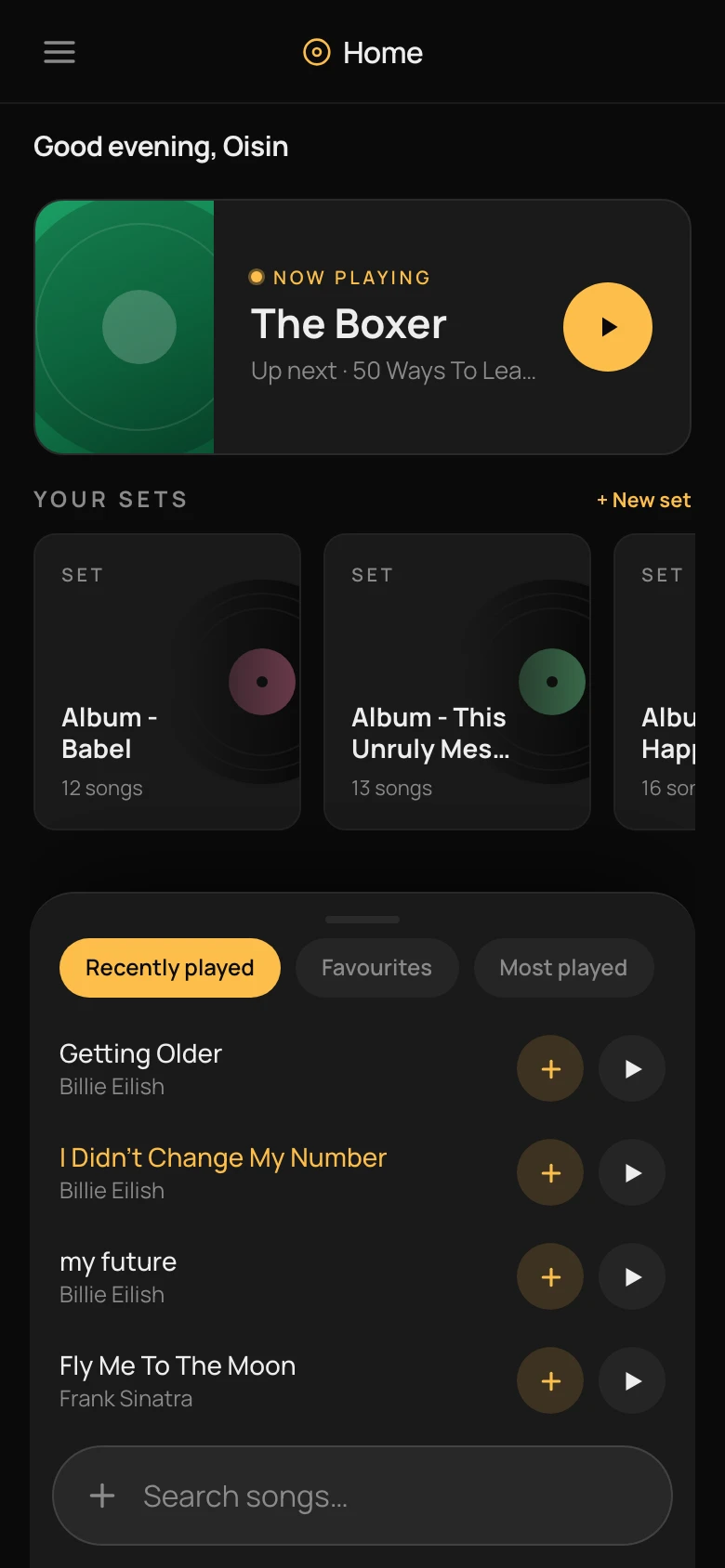 Home dashboard — mobile