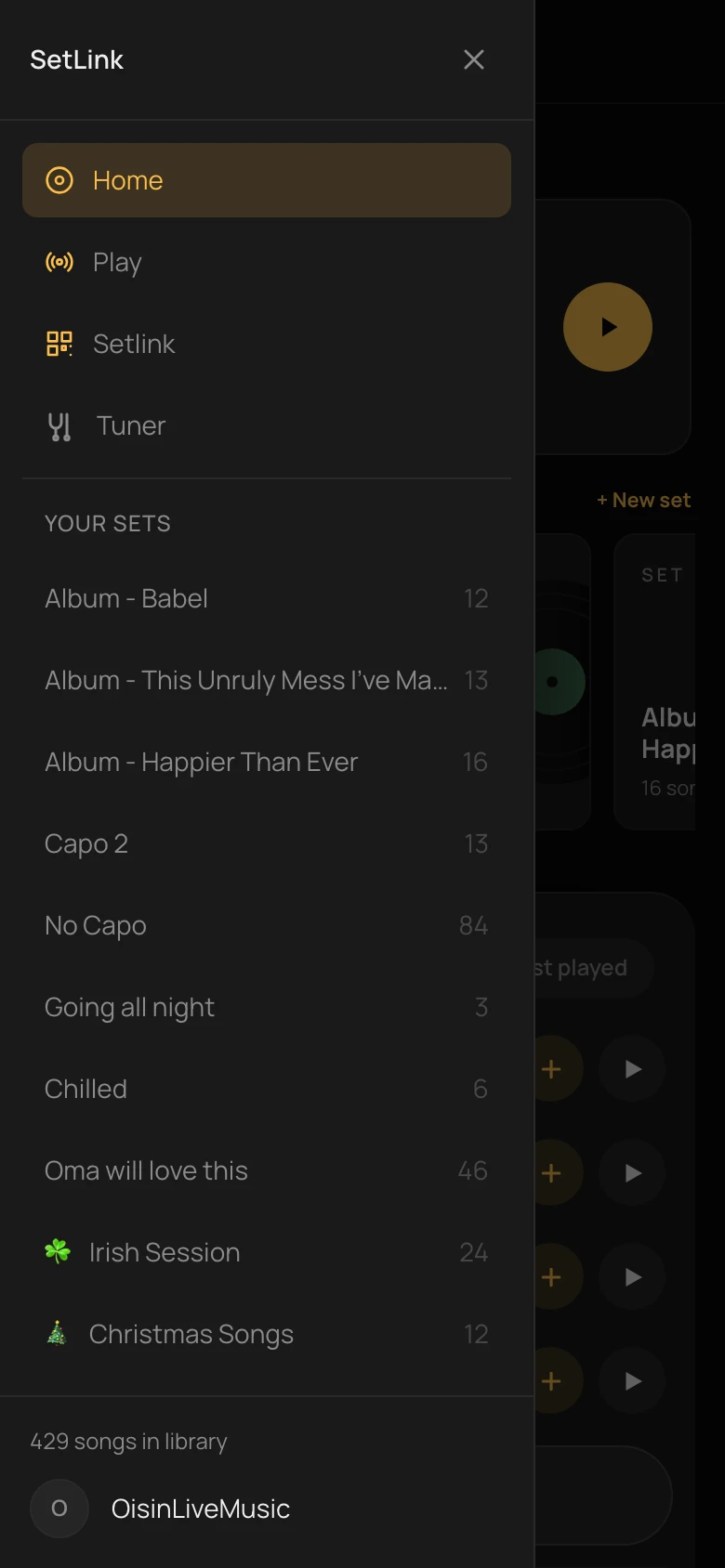 Menu drawer — mobile
