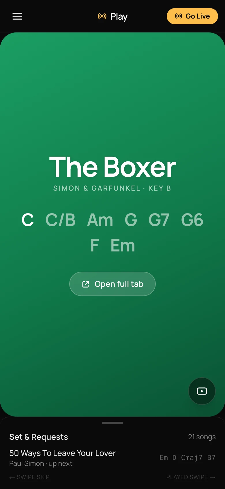 Live Play mode — mobile