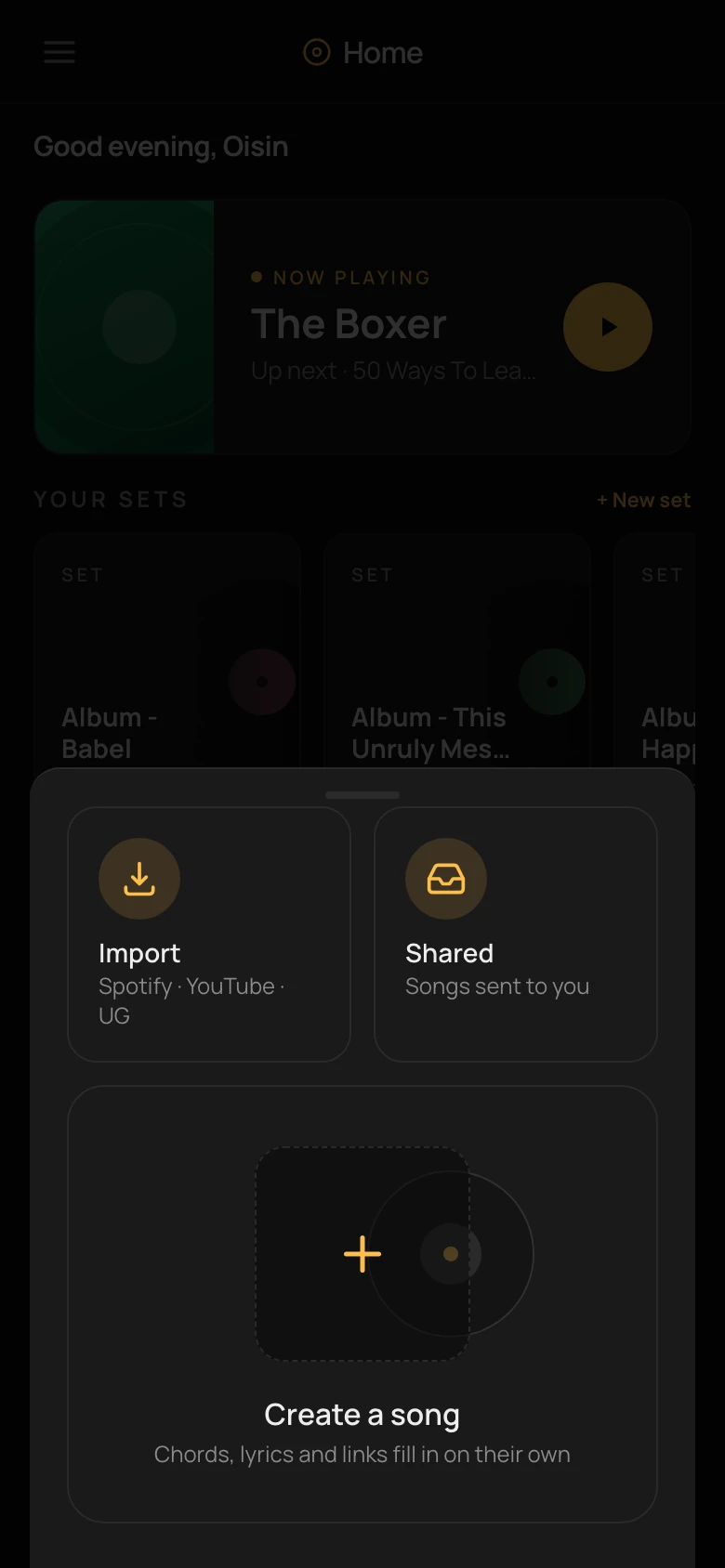 Add sheet — Import or Create