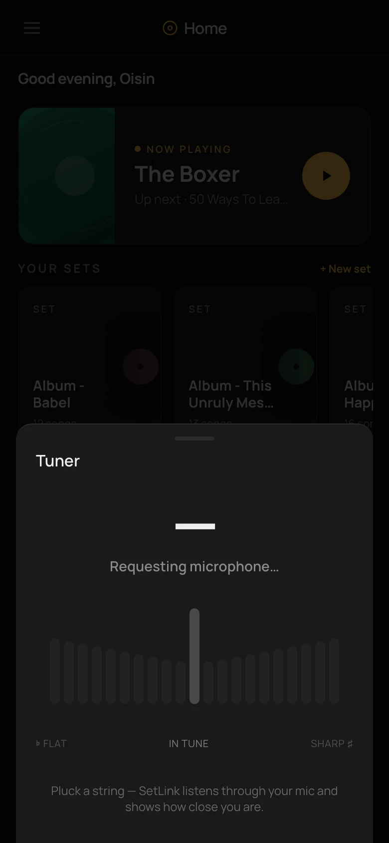 Tuner — listening for a plucked string
